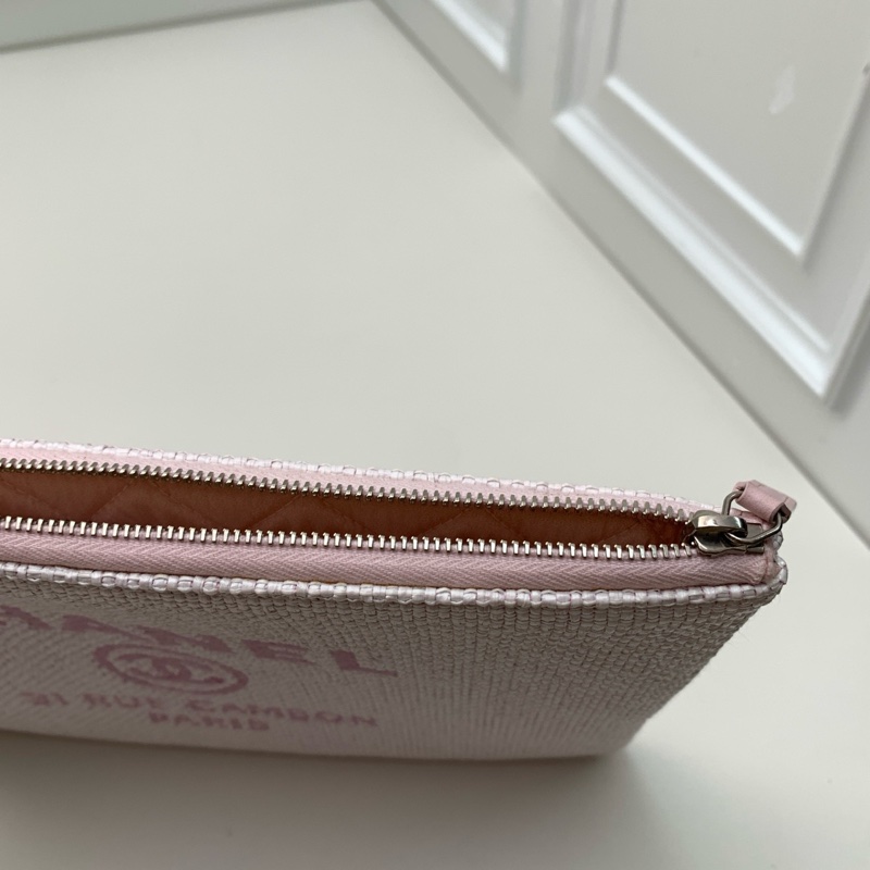 98新 CHANEL香奈兒 24開白拼粉編織手拿包-10