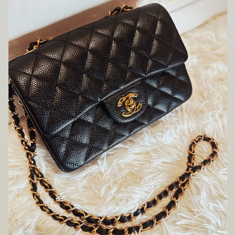 Chanel mini 20cm 經典魚子醬荔枝紋 cf 金扣-0