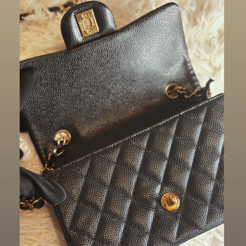Chanel mini 20cm 經典魚子醬荔枝紋 cf 金扣-1