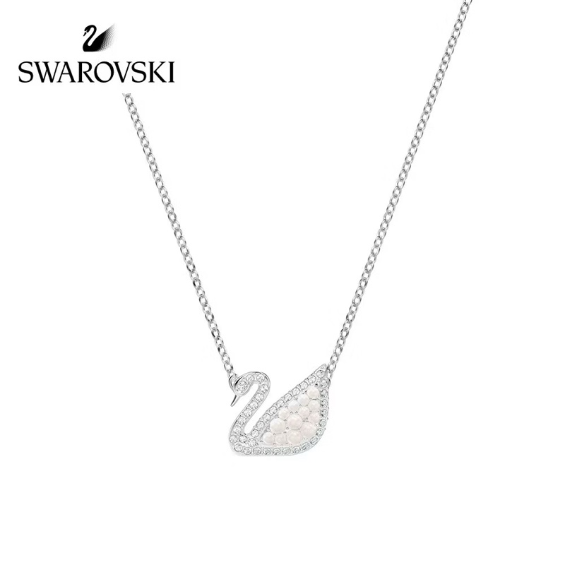 SWAROVSKI 施華洛世奇 璀璨水晶珍珠天鵝造型銀色項鍊-1