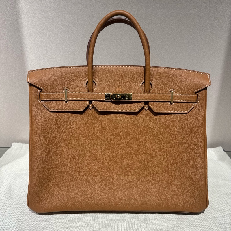 Hermes愛馬仕Birkin 40金扣鉑金包金棕色-0