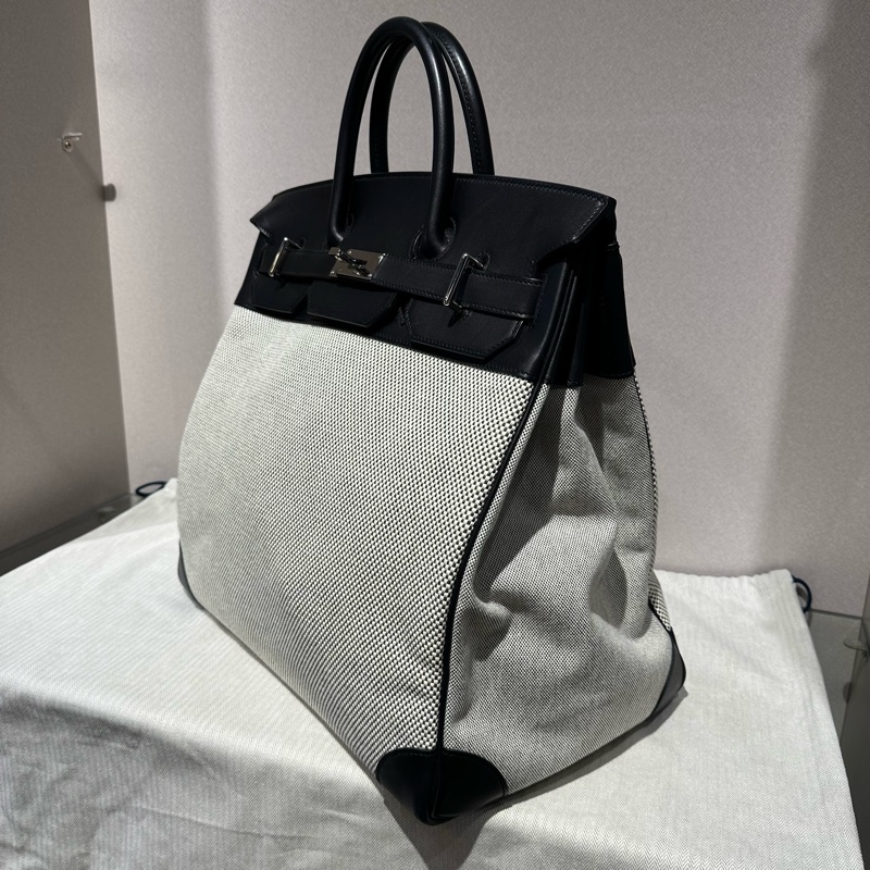 Hermes 愛馬仕 HAC 40 黑銀帆布包 華夫格紋-2