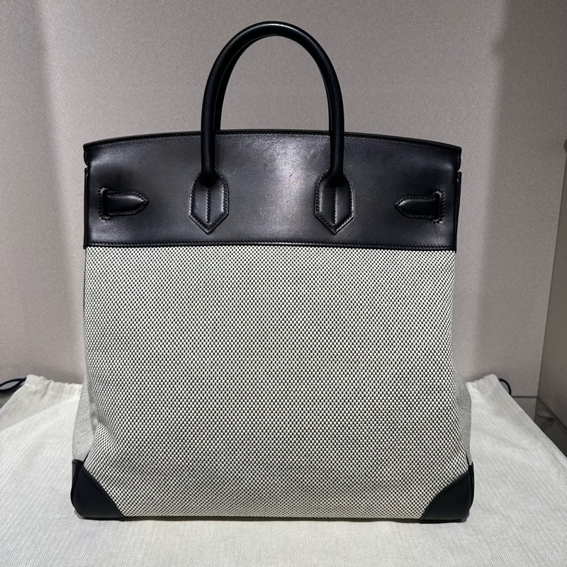 Hermes 愛馬仕 HAC 40 黑銀帆布包 華夫格紋-10
