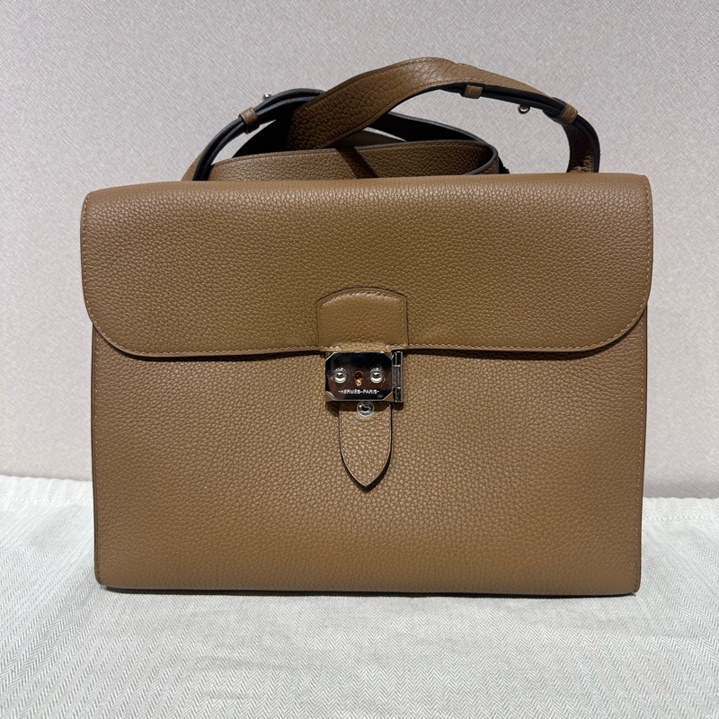 Hermes 愛馬仕 Sac a depeches 29信差包塵土色-9
