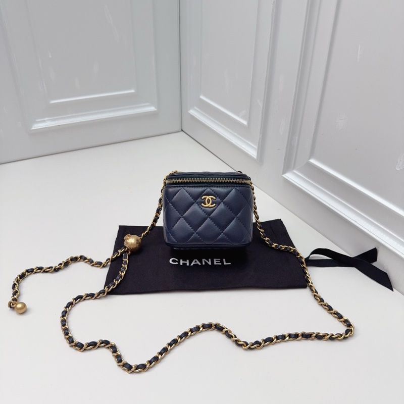 99新Chanel 香奈兒 深藍近黑 金球 鏈條小盒子 -0