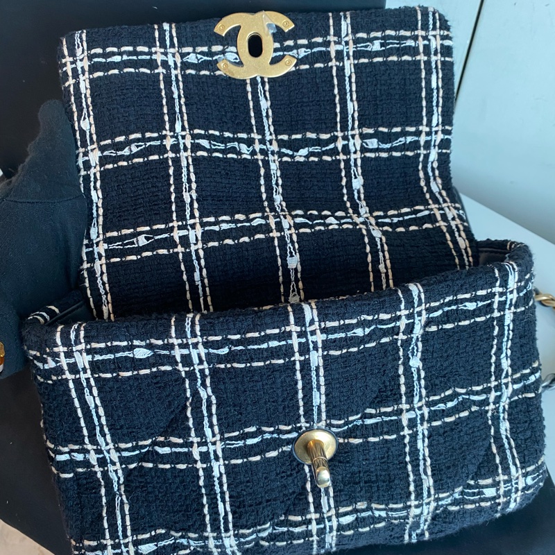 Chanel 黑色格子毛呢19bag-5