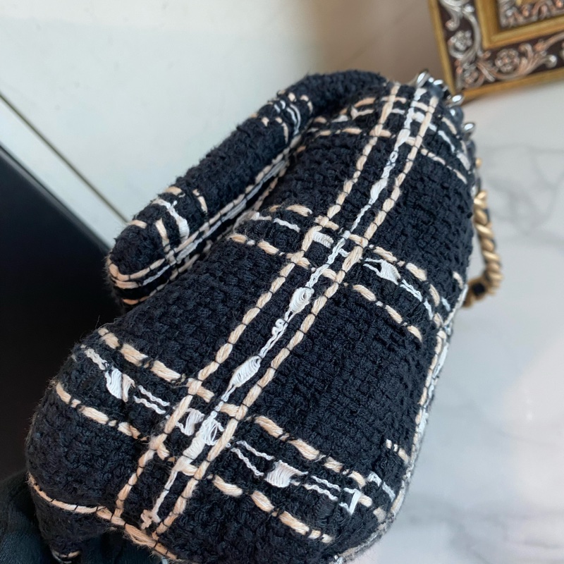 Chanel 黑色格子毛呢19bag-14