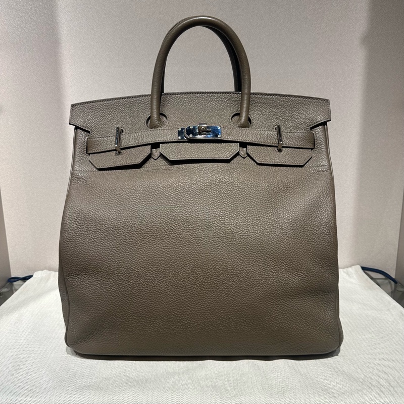 HERMES愛馬仕Haut A Courroies 40銀扣手提包大象灰-9