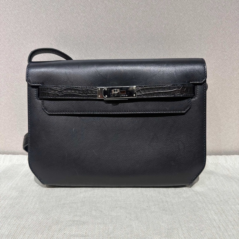Hermes愛馬仕 kelly depeches 25黑銀 框鱷-0