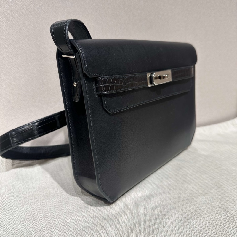 Hermes愛馬仕 kelly depeches 25黑銀 框鱷-1