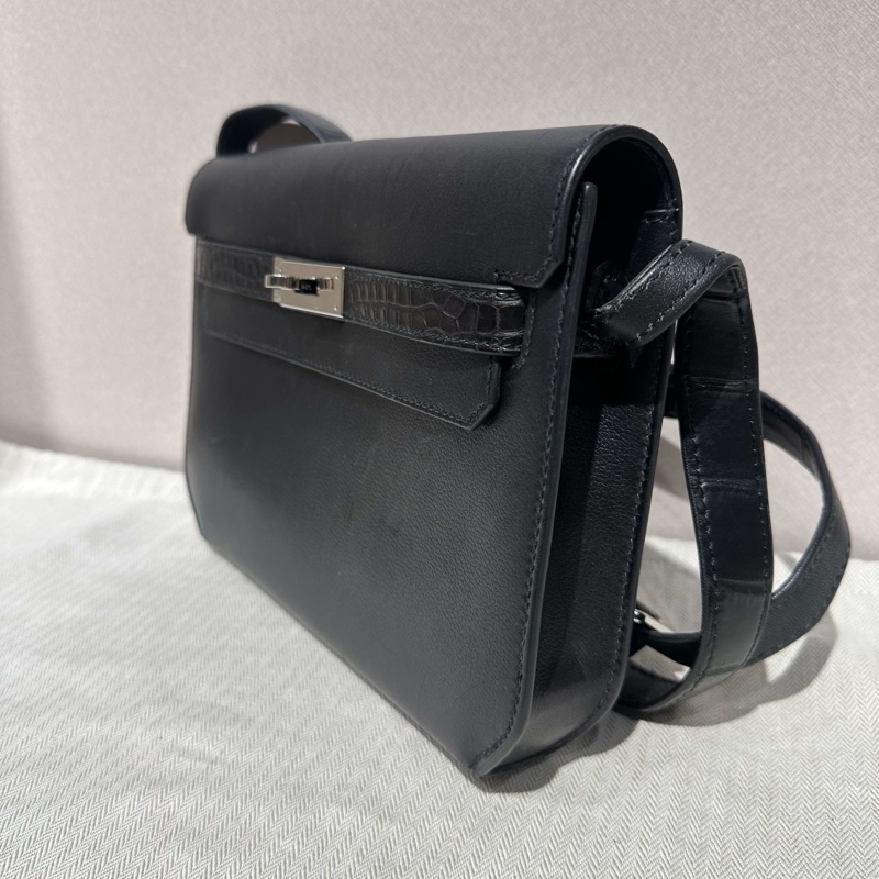 Hermes愛馬仕 kelly depeches 25黑銀 框鱷-2