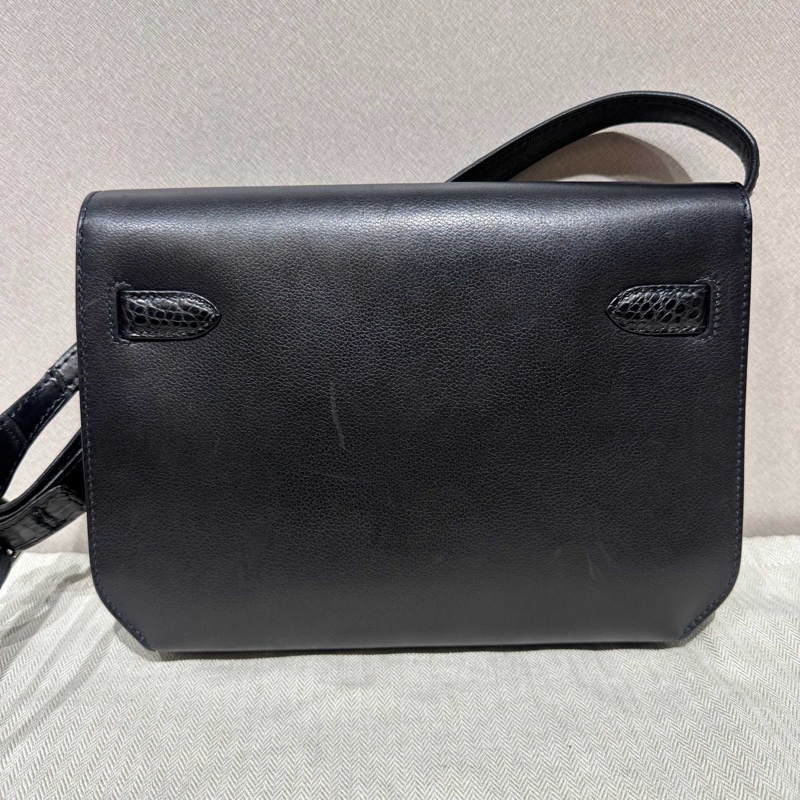 Hermes愛馬仕 kelly depeches 25黑銀 框鱷-11