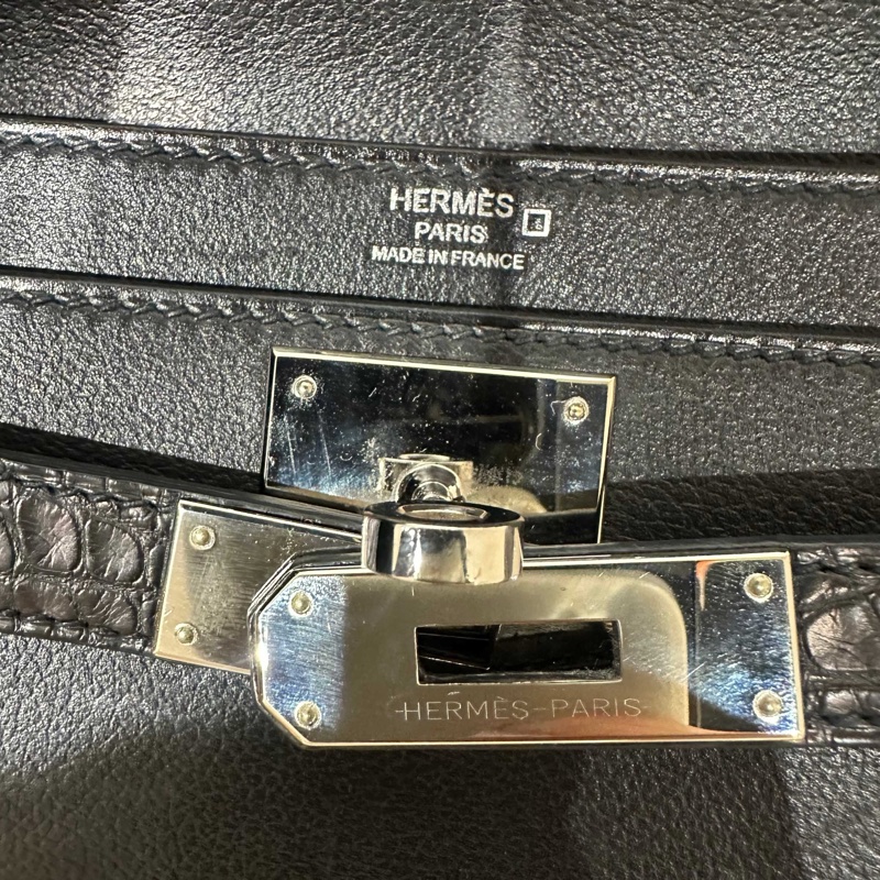 Hermes愛馬仕 kelly depeches 25黑銀 框鱷-15