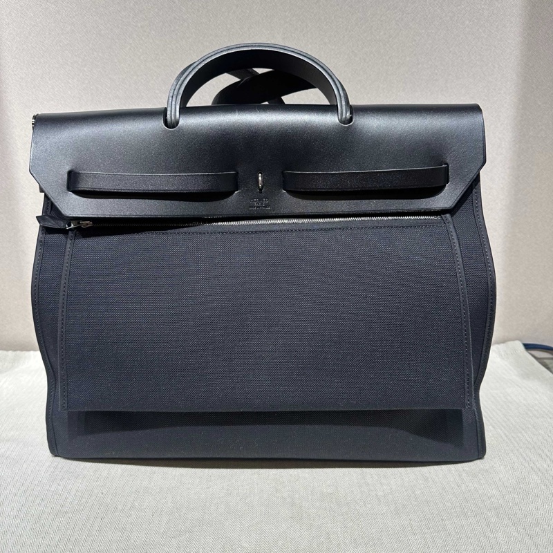Hermes愛馬仕Herbag Zip Zip 39銀扣帆布拼牛皮-10
