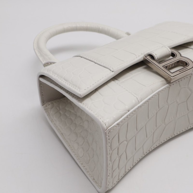 Balenciaga 閃亮小牛皮鱷魚壓紋沙漏包 - XS白銀-3