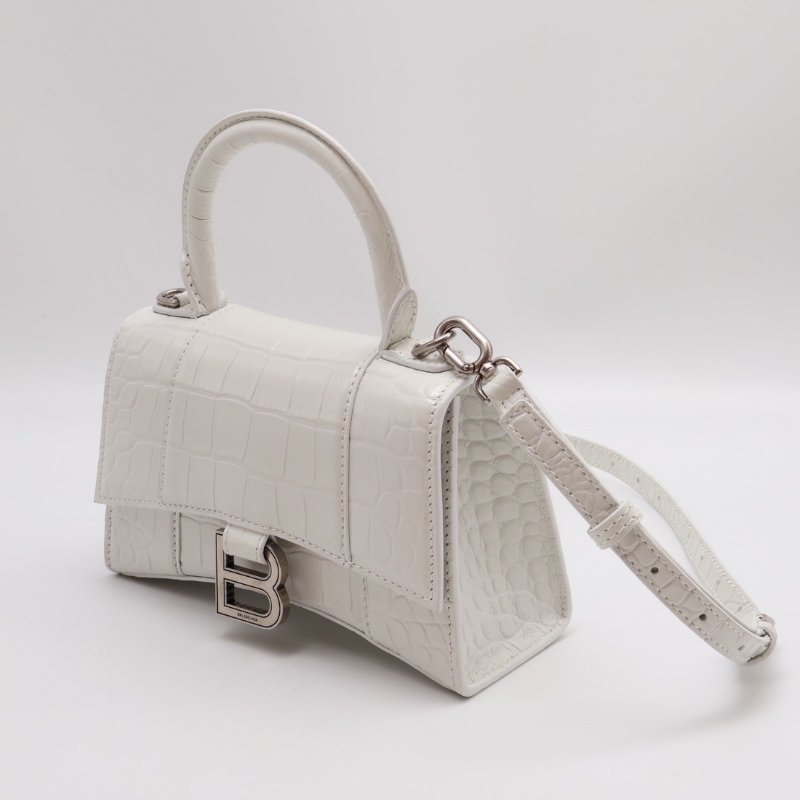 Balenciaga 閃亮小牛皮鱷魚壓紋沙漏包 - XS白銀-6
