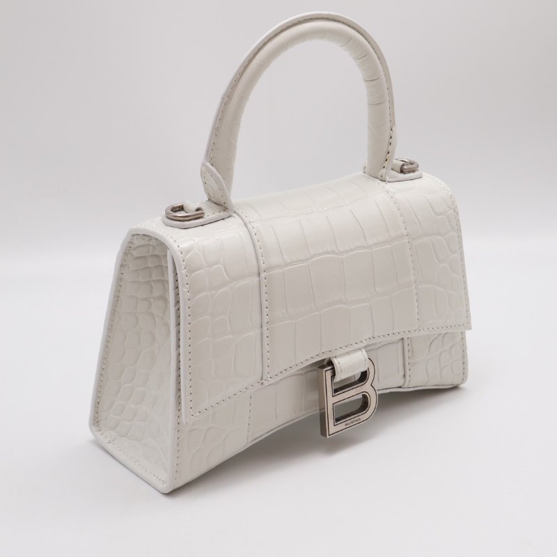Balenciaga 閃亮小牛皮鱷魚壓紋沙漏包 - XS白銀-7