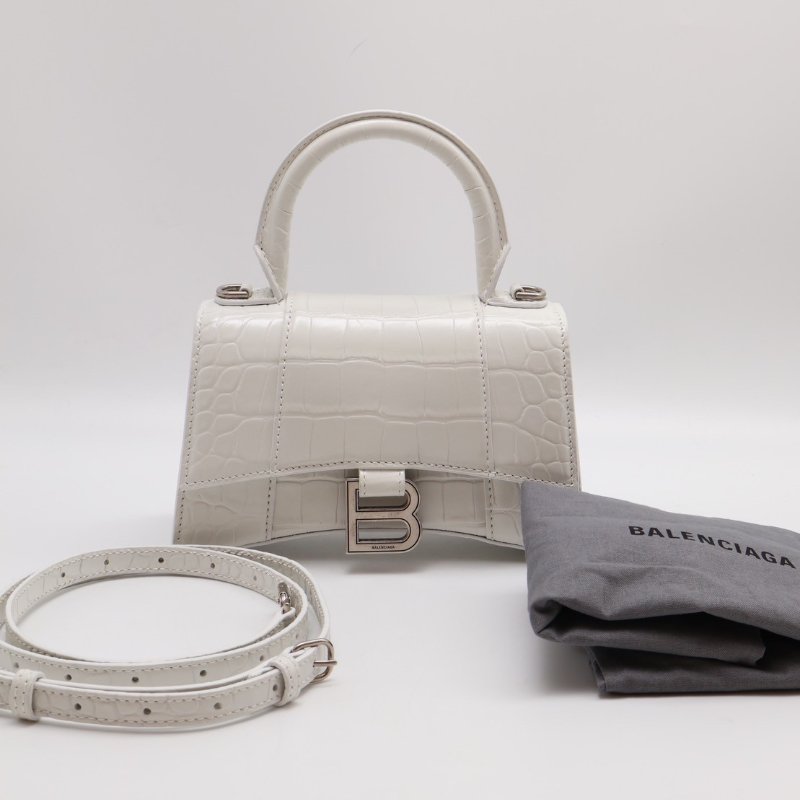 Balenciaga 閃亮小牛皮鱷魚壓紋沙漏包 - XS白銀-8