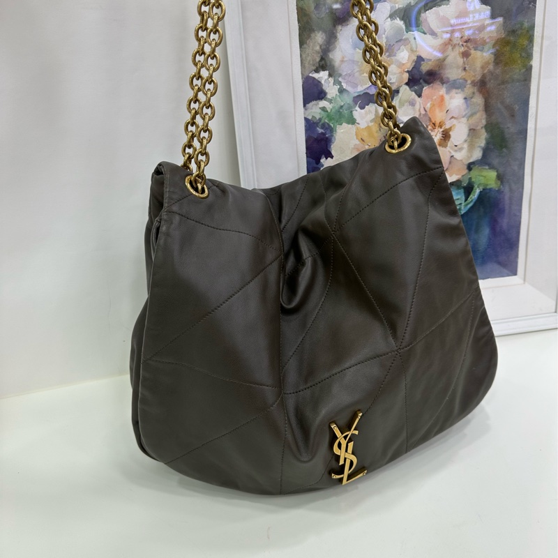 YSL JAMIE羊皮款卡其綠整個包型以經典復古做舊版的設計,打破元素,非常好看時髦 25*16*9-5