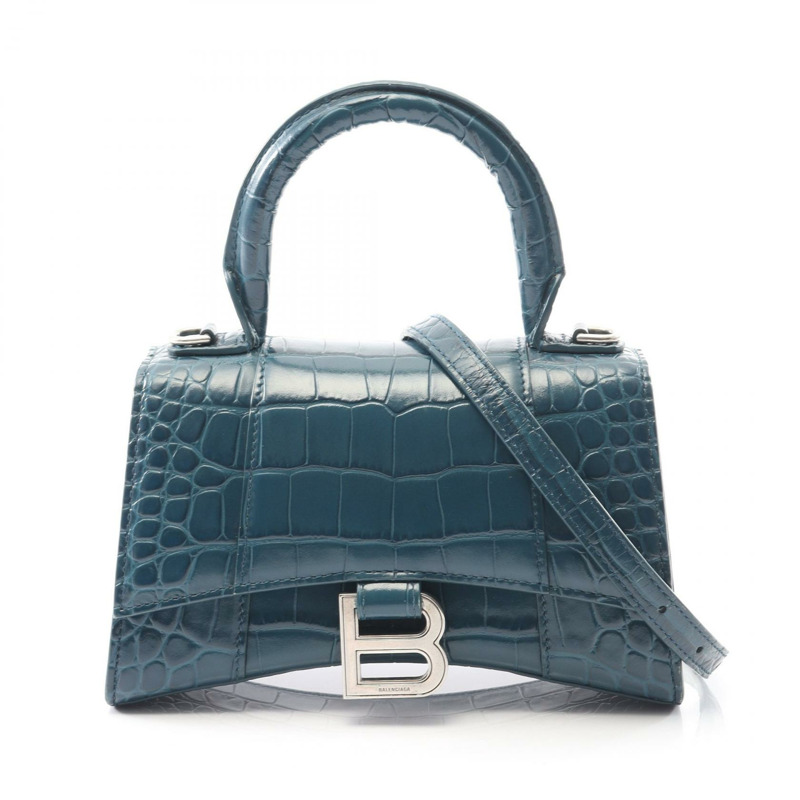 BALENCIAGA HOURGLASS XS 2Way 肩背包 手袋 592833 皮革 綠色 二手 女士-0