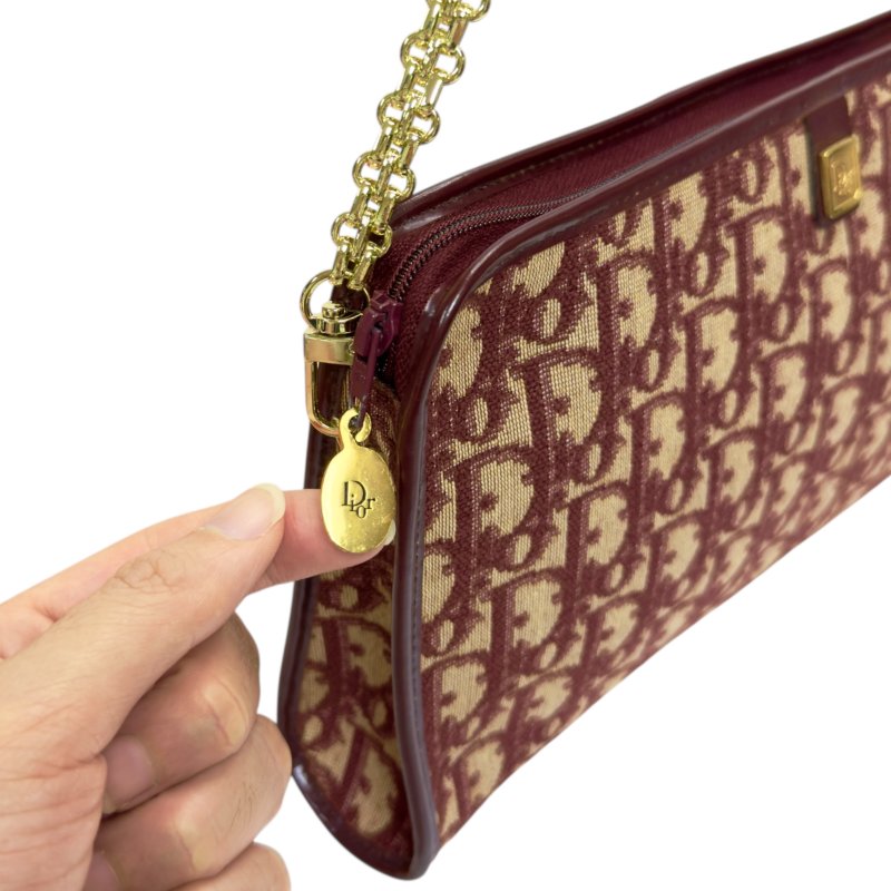 DIOR *自加鏈>送無品牌扣+無品牌鏈帶* 中古 刺繡老花 oblique 肩背包-4