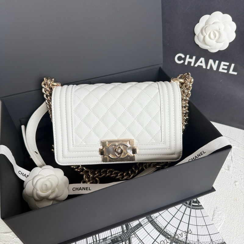 Chanel香奈兒 白色牛皮 小號Leboy 芯片款 附件防塵袋-0