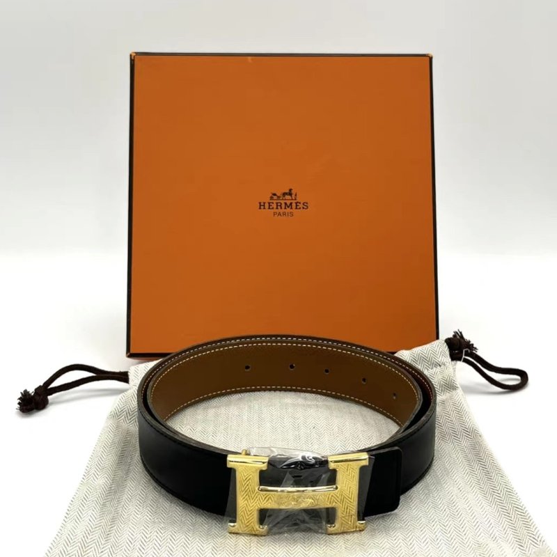 HERMES 黑金經典H標95雙面腰帶 95*4 98新配件盒子塵袋-3