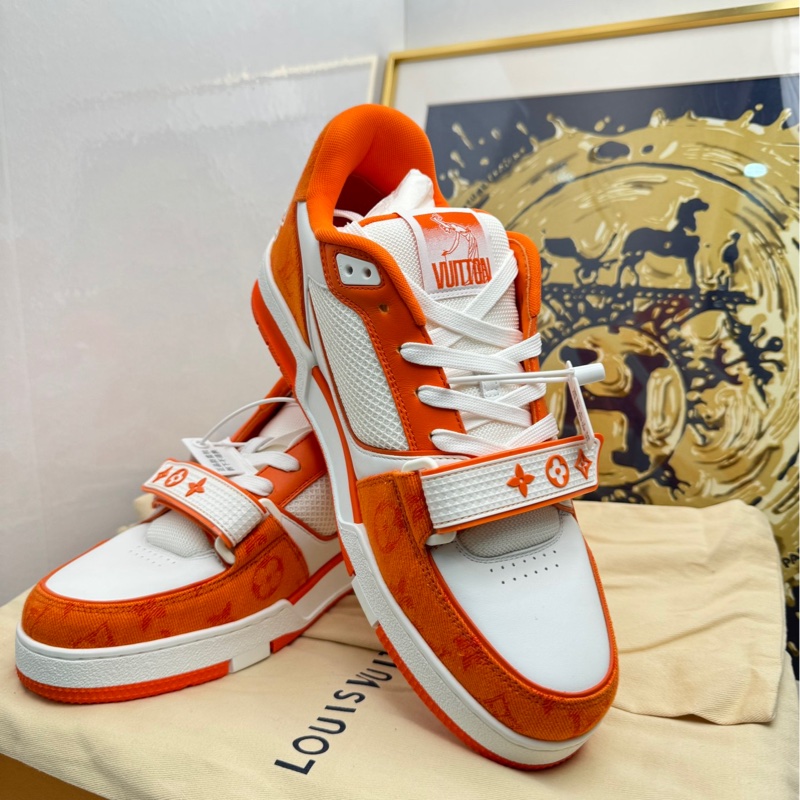 Louis Vuitton lv白橙魔術貼trainer牛仔板鞋-0