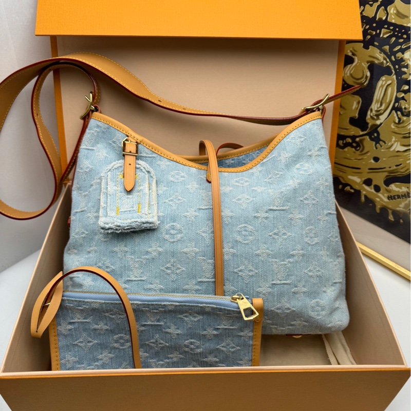 Louis Vuitton lv路易威登 全套Carryall 小號 單肩斜挎包 丹寧淺色牛仔-0