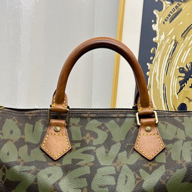 Louis Vuitton lv路易威登 限量款speedy綠色字母圖案手提包 LV 和Stephen藝術家限定字母塗鴉款-4