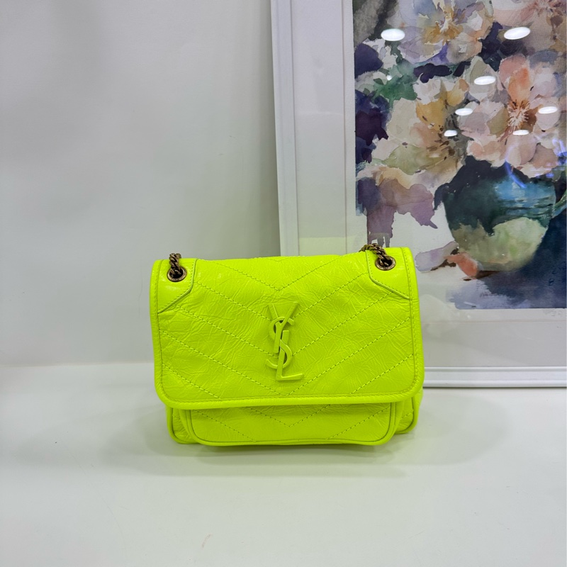 YSL 聖羅蘭 螢光綠油蠟皮 Niki 小號 好特別的顏色-1