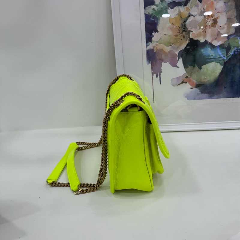 YSL 聖羅蘭 螢光綠油蠟皮 Niki 小號 好特別的顏色-3