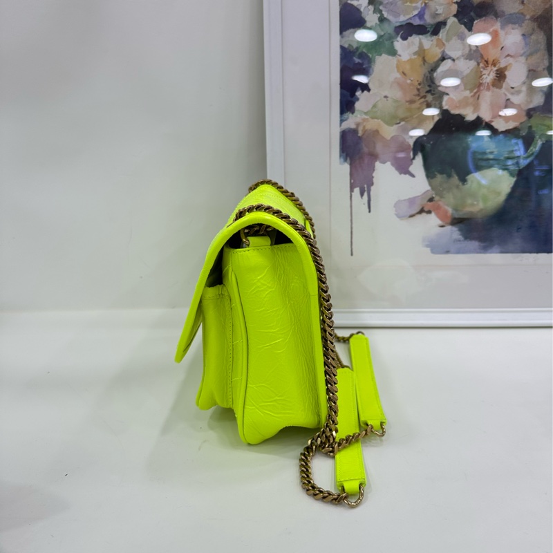 YSL 聖羅蘭 螢光綠油蠟皮 Niki 小號 好特別的顏色-4