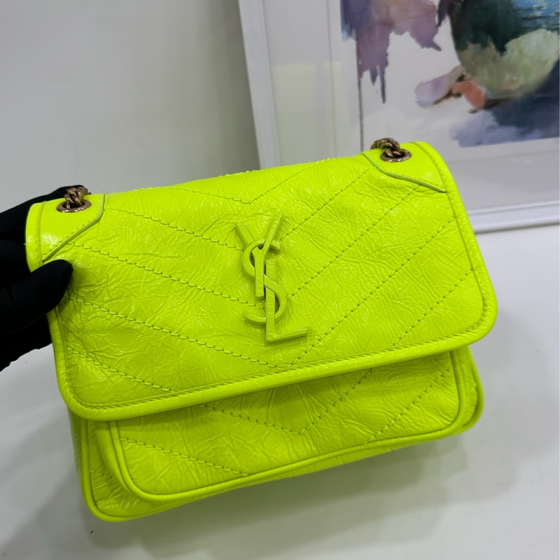 YSL 聖羅蘭 螢光綠油蠟皮 Niki 小號 好特別的顏色-7