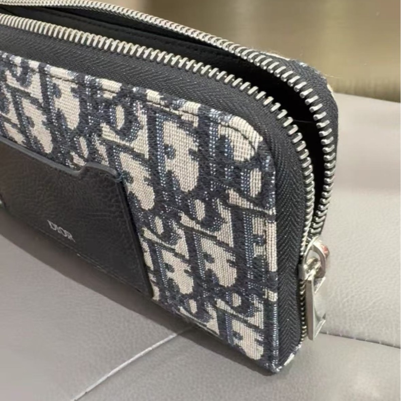 DIOR 藍色老花銀扣拉鏈式長款錢包 20*11*2.5 全新閒置品未使用-6