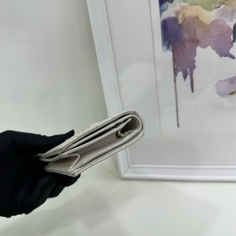 YSL聖羅蘭 米白金配色 魚子醬牛皮短款折疊拉鍊小錢夾 尺寸9*11-12-6