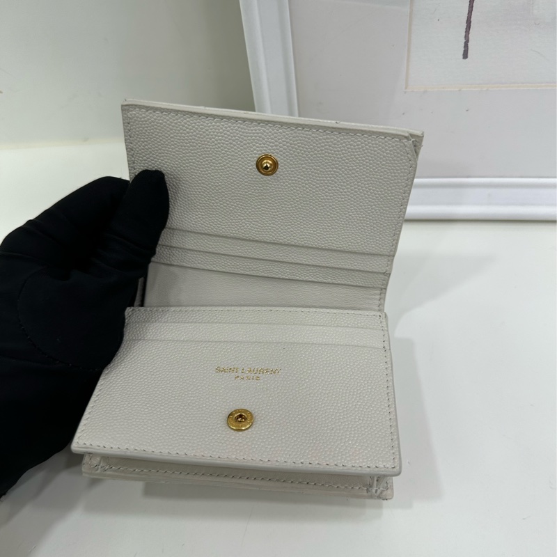YSL聖羅蘭 米白金配色 魚子醬牛皮短款折疊拉鍊小錢夾 尺寸9*11-12-8