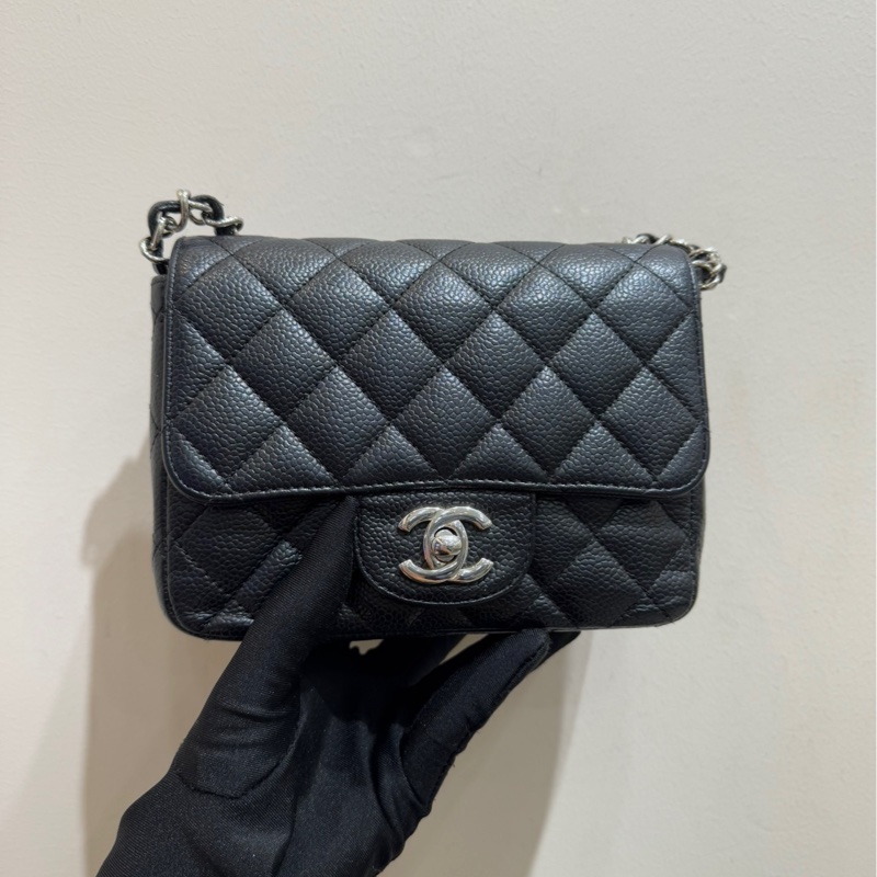 香奈兒 Chanel cf 方胖子 黑色銀扣 單肩斜挎包-1