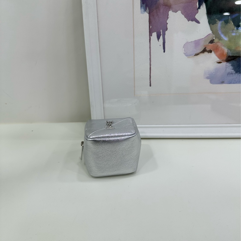 SAINT LAURENT 聖羅蘭 YSL Jamie Logo 金銀絲皮革零錢包 銀色 女款-7