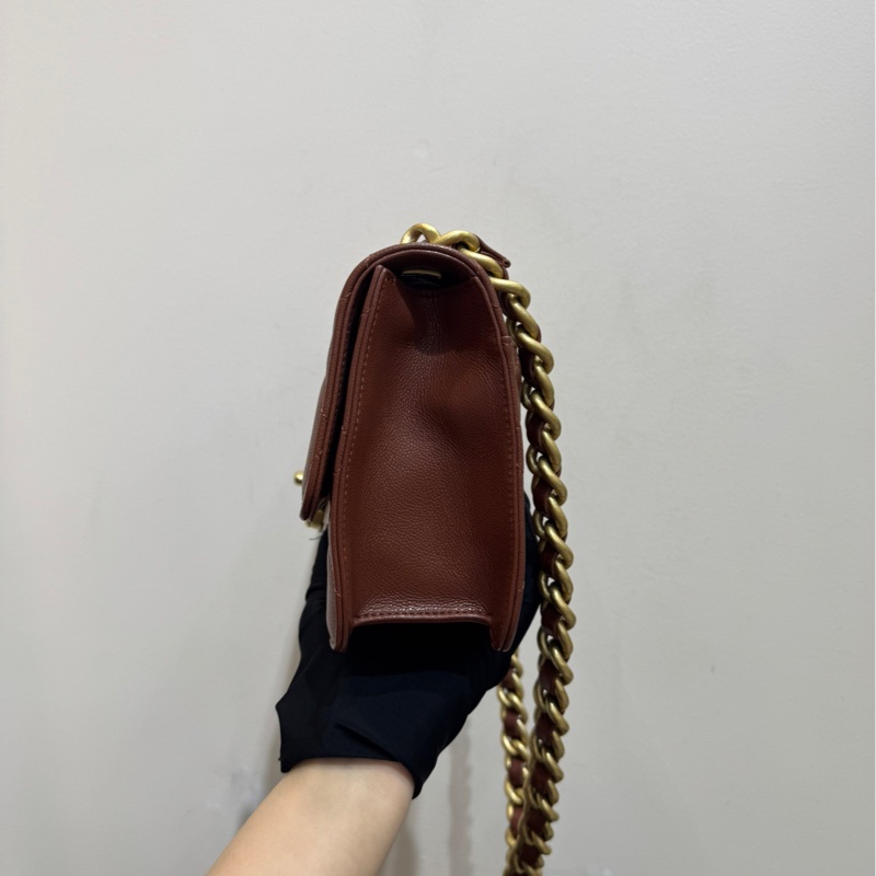 香奈兒 Chanel 棕色金扣大logo粗鏈條包 單肩斜挎包-4