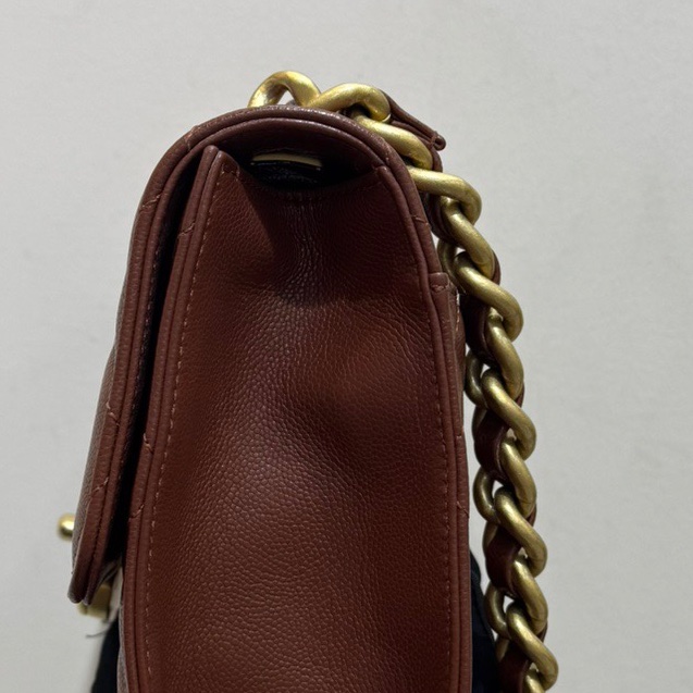 香奈兒 Chanel 棕色金扣大logo粗鏈條包 單肩斜挎包-6