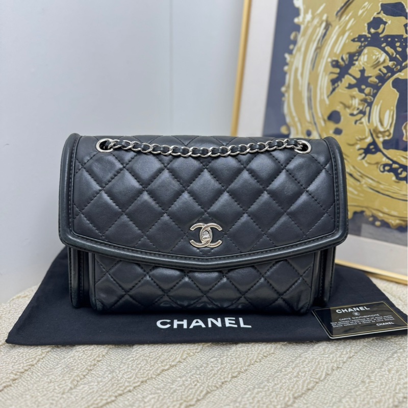 香奈兒 Chanel cf系列單肩斜挎包 郵差包 黑色銀扣 單肩斜挎包-0