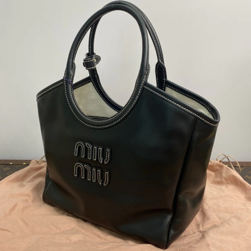 MIUMIU 黑色外縫線IVY小号手提肩背斜背托特包22*23.5*12 98新配件塵袋-2