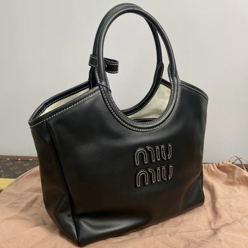 MIUMIU 黑色外縫線IVY小号手提肩背斜背托特包22*23.5*12 98新配件塵袋-4