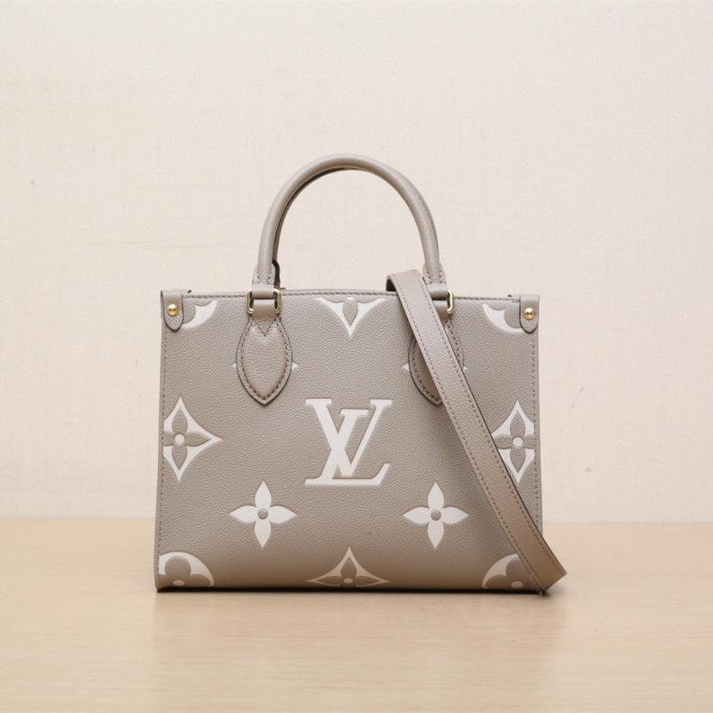 Onthego 小號 25 大象灰 皮革C 金扣 晶元 大Logo印花-0