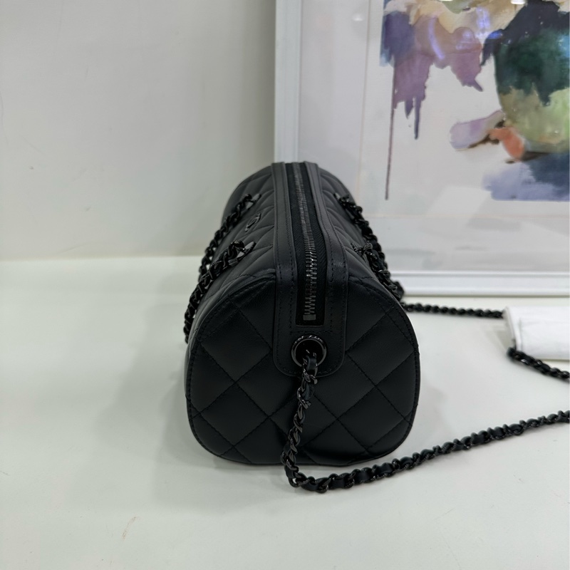 Chanel 香奈兒 25p all black 全黑羊皮保齡球包 閒置 有購證-4