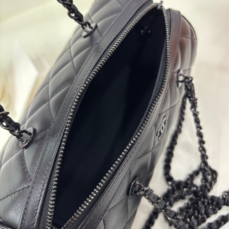 Chanel 香奈兒 25p all black 全黑羊皮保齡球包 閒置 有購證-8