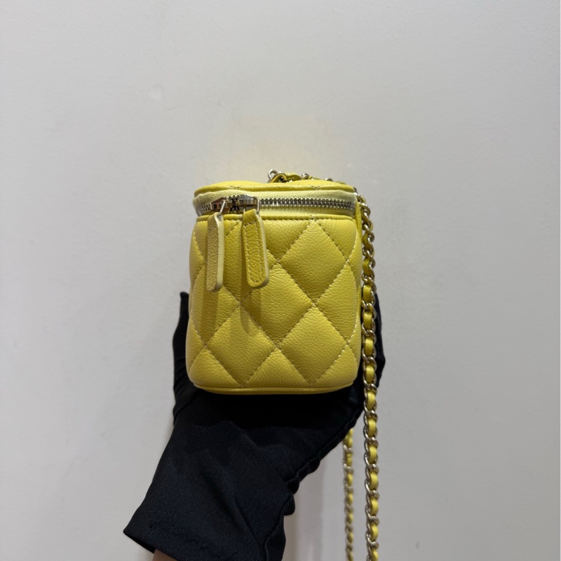 香奈兒Chanel 化妝長盒子單肩包 小雞黃淺金扣 31開-3