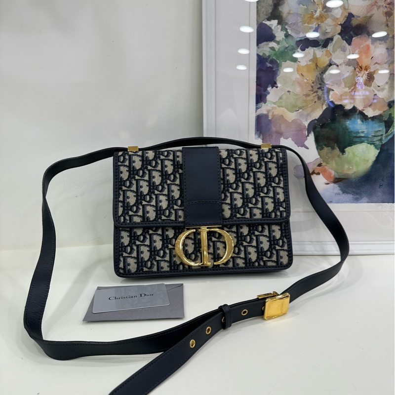Dior迪奧！老花蒙田30中皮肩帶款，19年標 可單肩斜挎，尺寸約24×8×17cm-0
