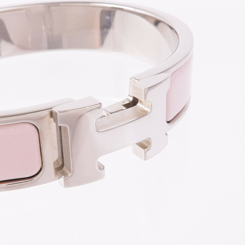 HERMES 金屬/琺瑯Clic H手鐲Rose Sakura-5